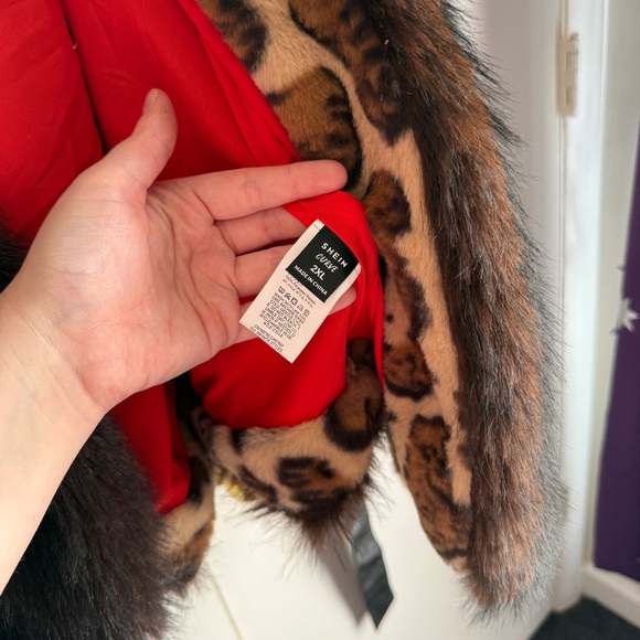 Cheetah Leopard Faux Faur Coat Belted SHEIN Curve Size 2XL Soft Animal Print - Picture 11 of 12